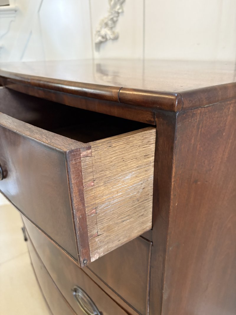 Antique Regency Quality Figured Mahogany Bow Fronted Chest of 5 Drawers - Image 12